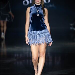 Elegant Blue Velvet Mini Dress